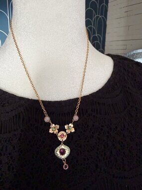 Holly Yashi Brass Tone Multi-Colored Rhinestone Floral Pendant Necklace